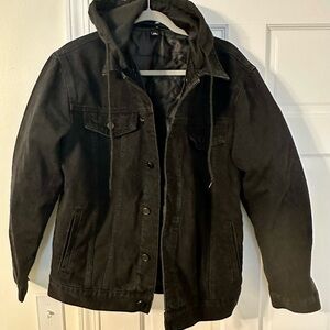 Brooklyn Ridge. Black Denim Jacket. Removable insulated liner and hood. Large.